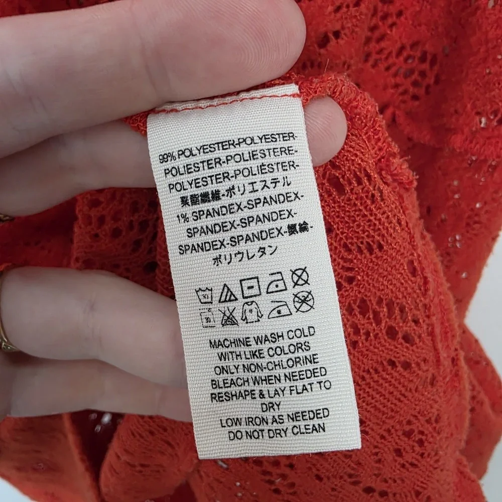 Free People Orange Not Cold In This Lace Oversized Boho Casual Top Sweater Sz S